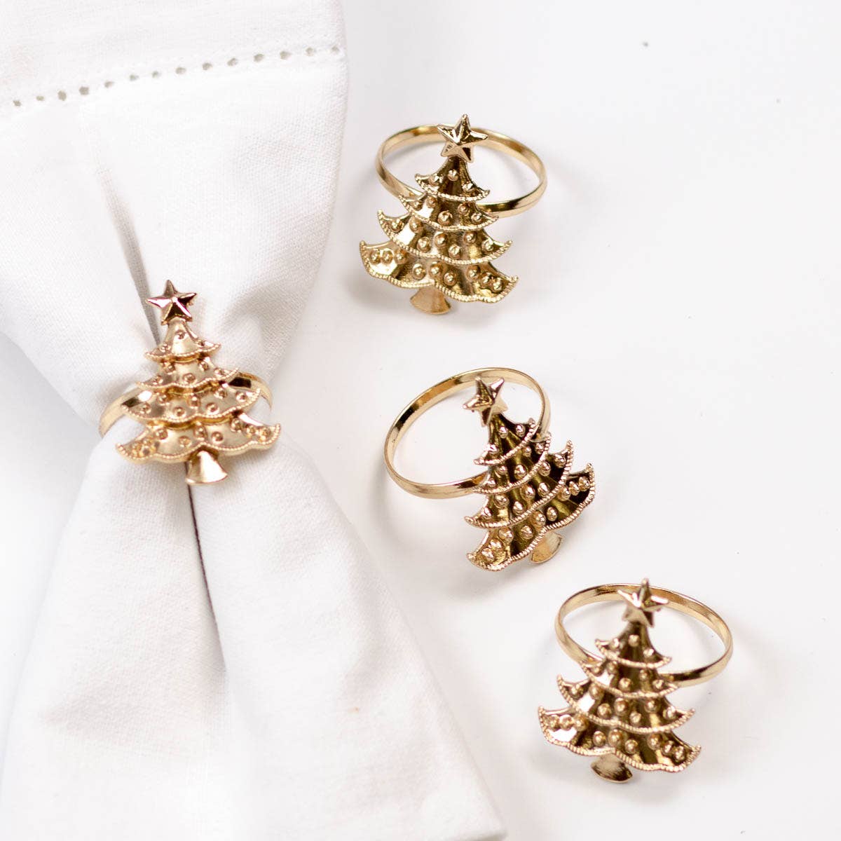 Christmas Tree Napkin Rings Gold 1.5" Set of 4