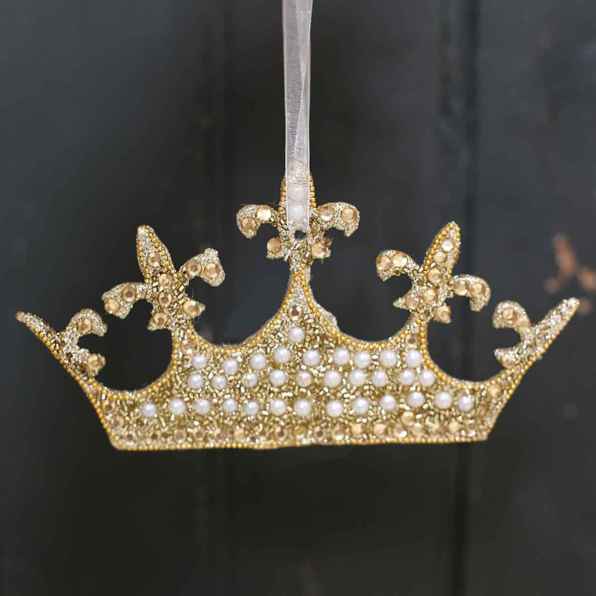 Diana Crown Ornament Gold/Pearl 7x3.5