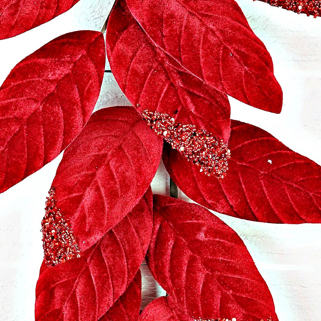 4ft Red Velvet Magnolia Leaves Garland
