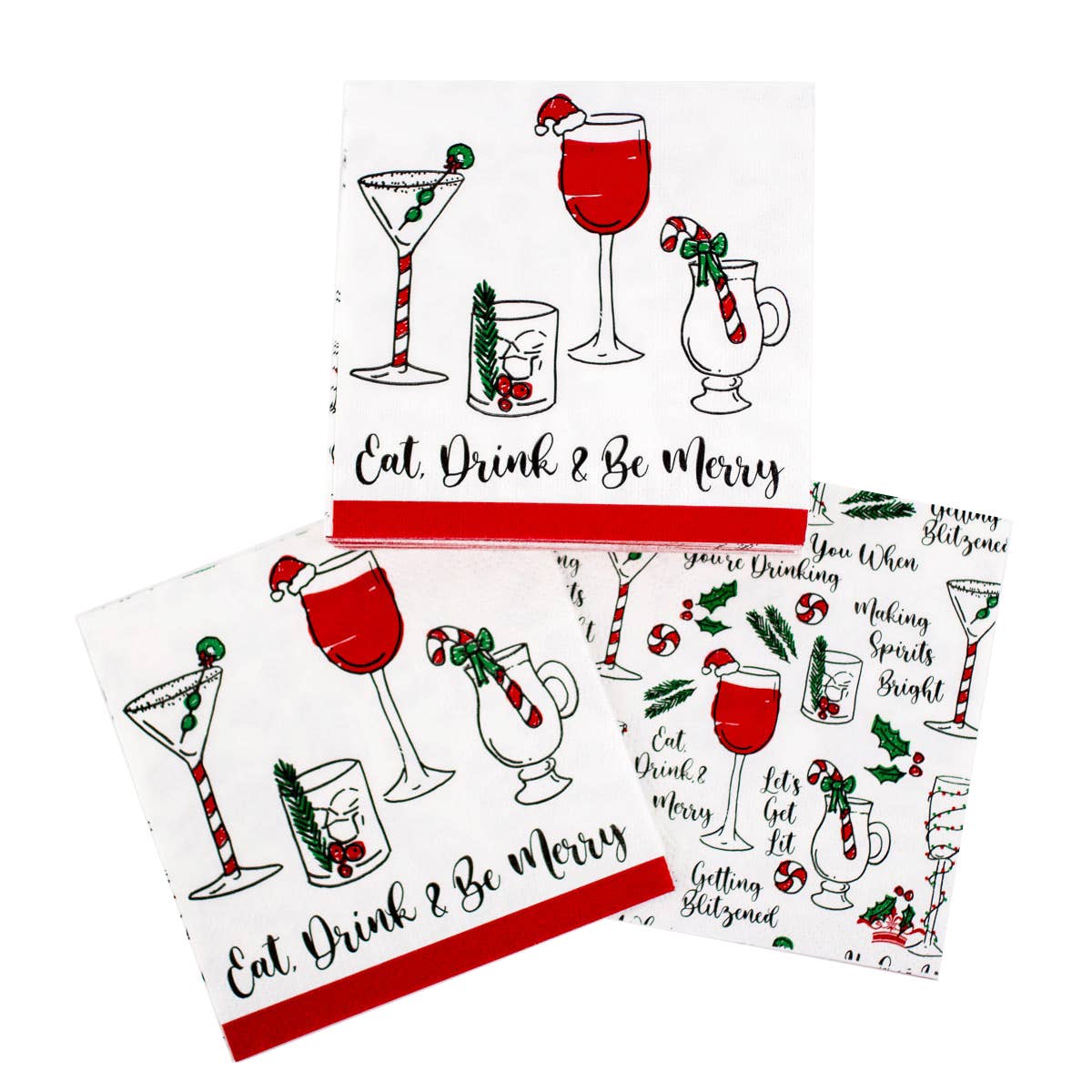 Eat, Drink & Be Merry Cocktail Napkins White/Green/Red 5x5