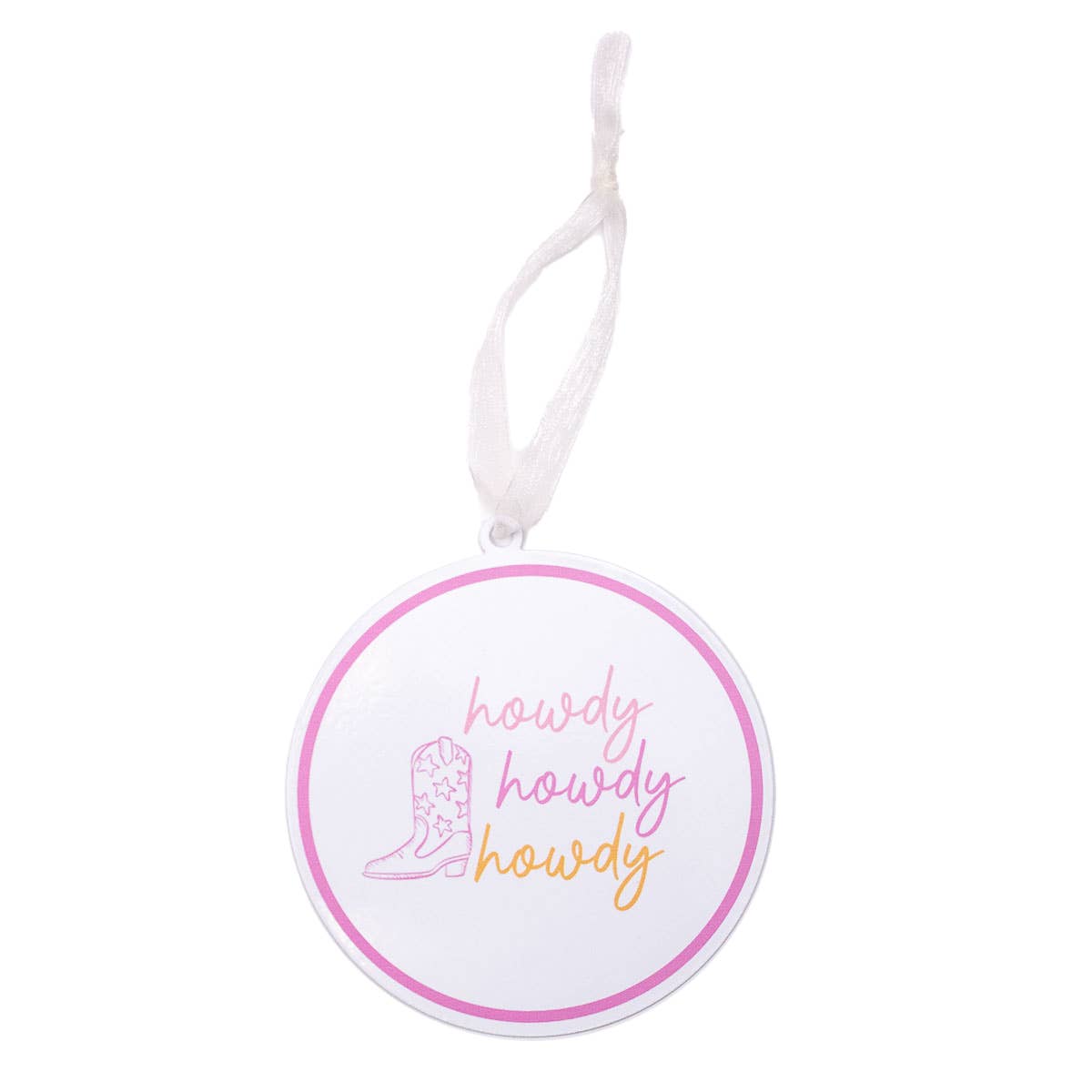 Galvanized Howdy Cowgirl Ornament White/Pink/Orange 4"
