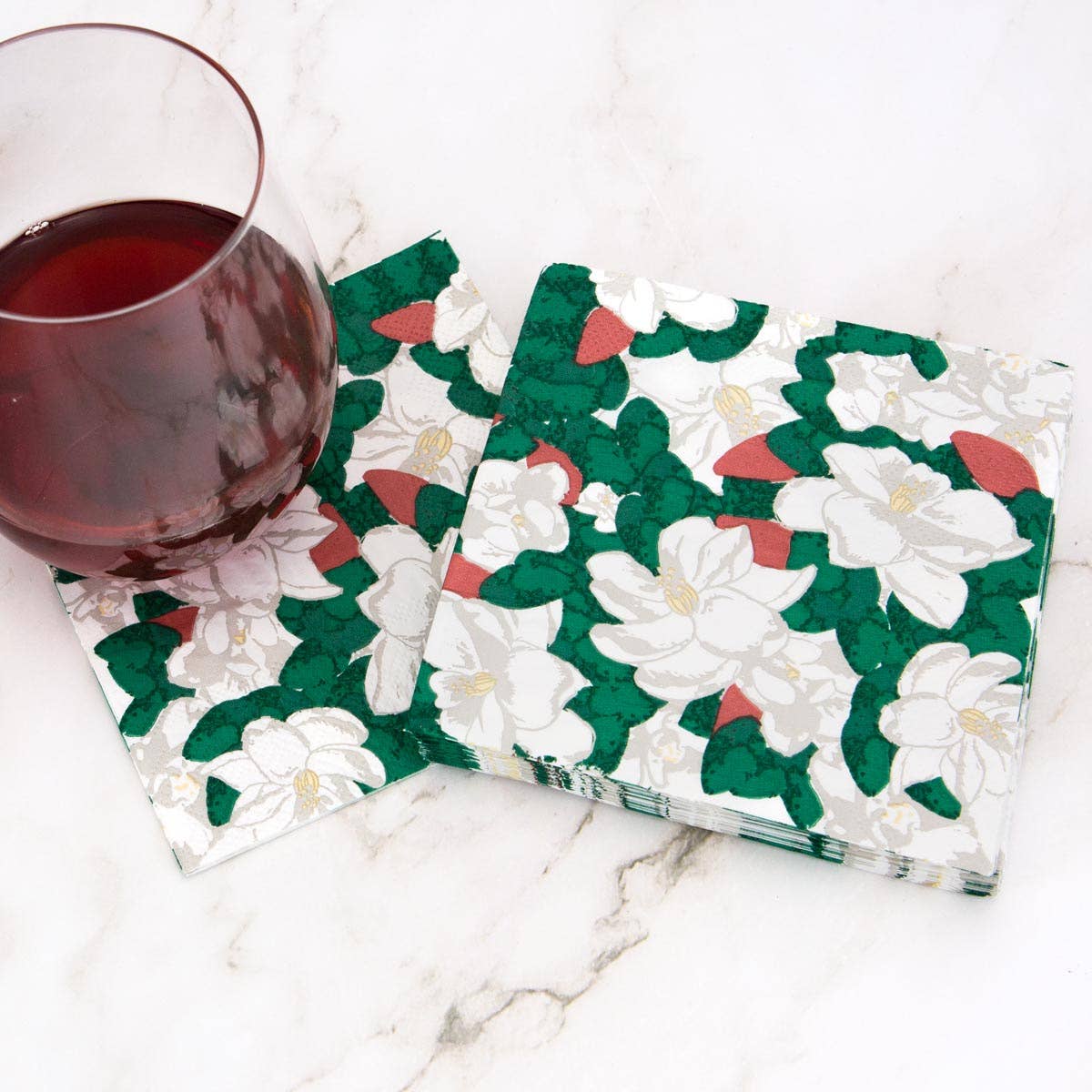 Magnolia Cocktail Napkins Green/White 5x5