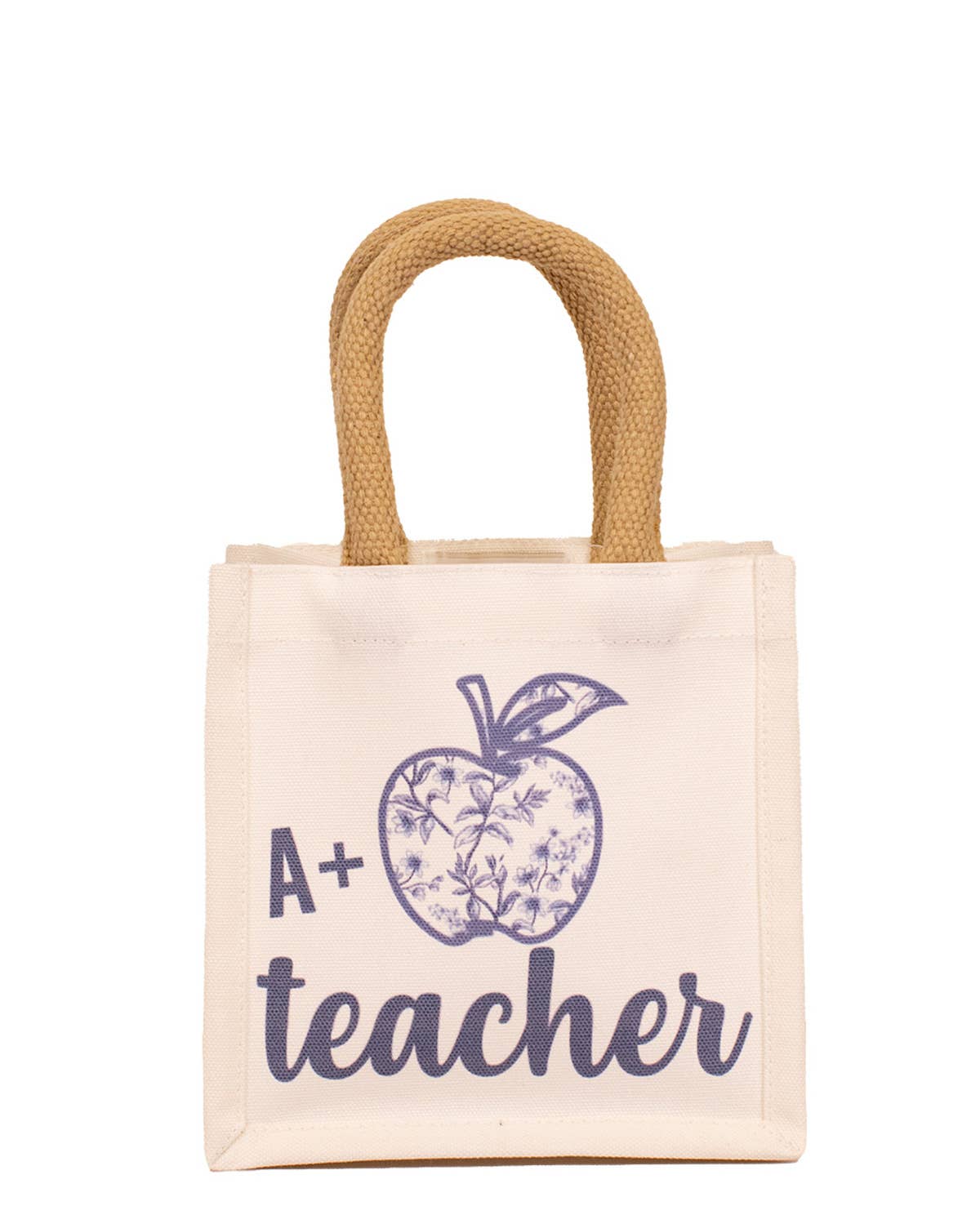 A+ Teacher Petite Gift Tote   White/Blue   7x7x5