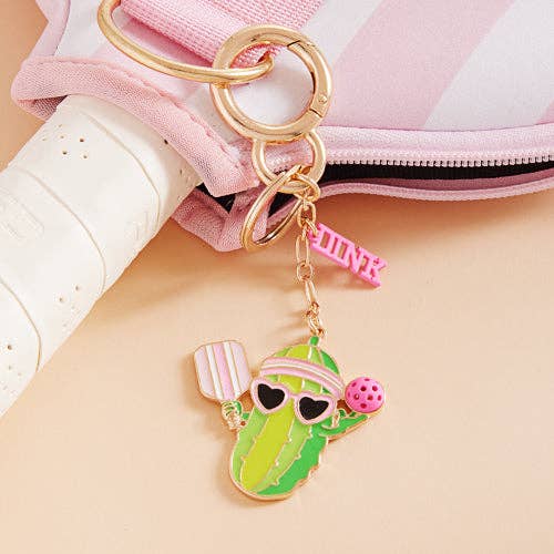 Cactus Pickleball Keychain Charm with Sunglasses – Cute Sport Bag & Key Accessory: HPK / ONE