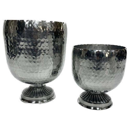 Aluminum Hammered Pedestal Wine Chiller, Set of 2