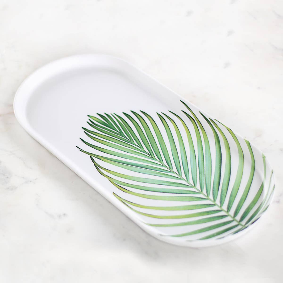 Tobago Palm Melamine Platter   White/Green   17.5x8