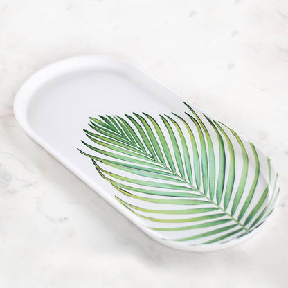 Tobago Palm Melamine Platter   White/Green   17.5x8