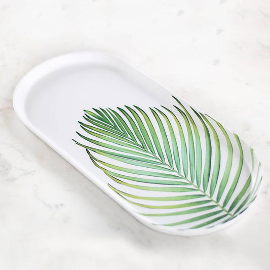 Tobago Palm Melamine Platter   White/Green   17.5x8