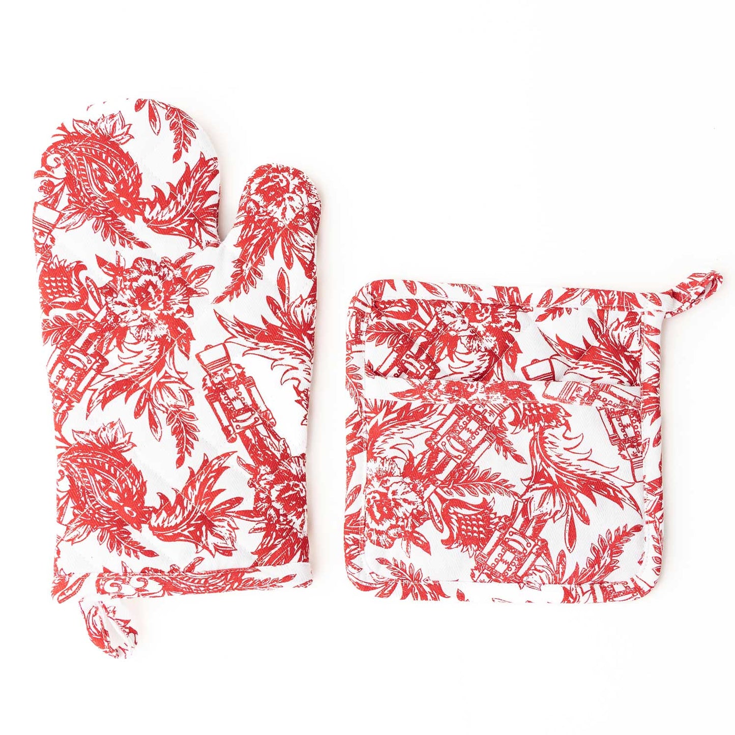 Nutcracker Toile Oven Mitt Set