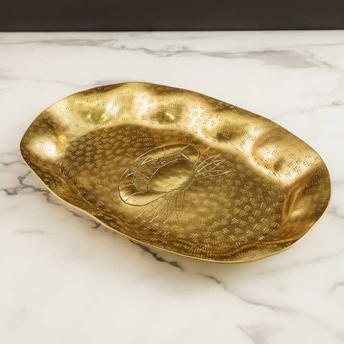 Golden Oval Crab Etch Tray 15 inch