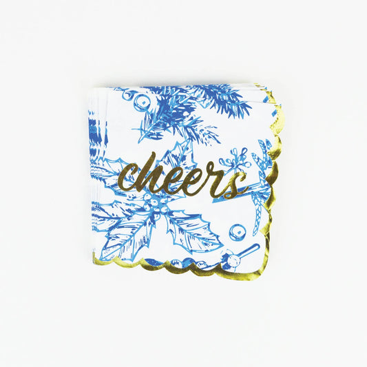 Blue Foliage Paper Beverage Napkin Packs