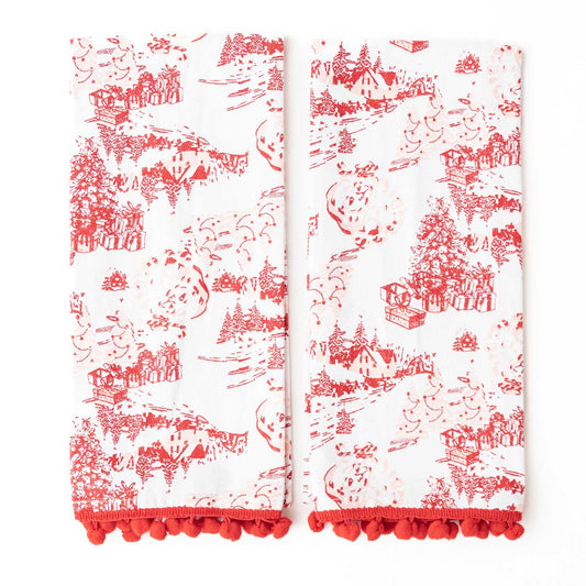 Santa Toile Tassel Kitchen Towel Set