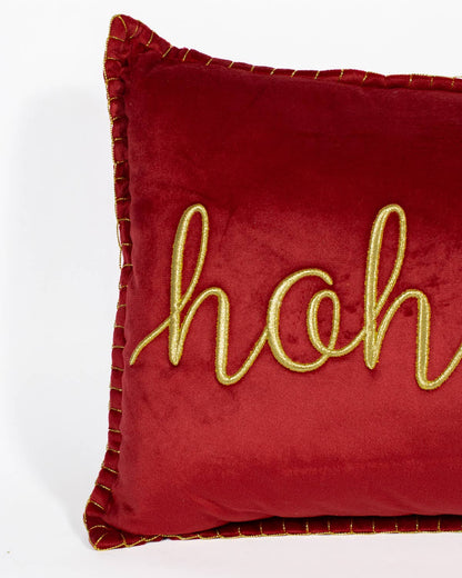 Ho Ho Ho Embroidered Pillow   Red/Gold   13x24