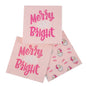 Merry & Bright Cocktail Napkins   Pink/White   5x5