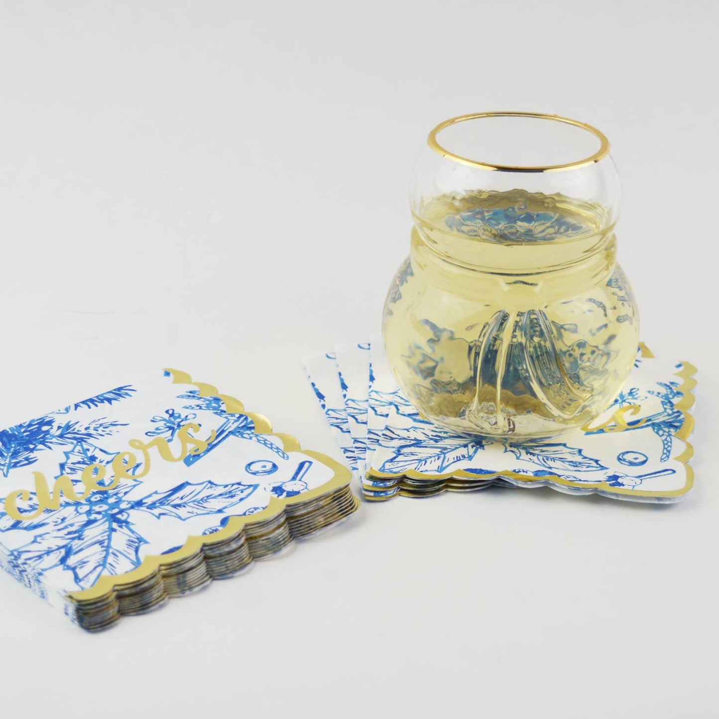 Blue Foliage Paper Beverage Napkin Packs