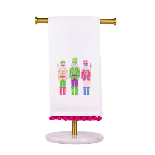 Candy Nutcracker Pom Pom Hand Towel   White/Multi   20x28