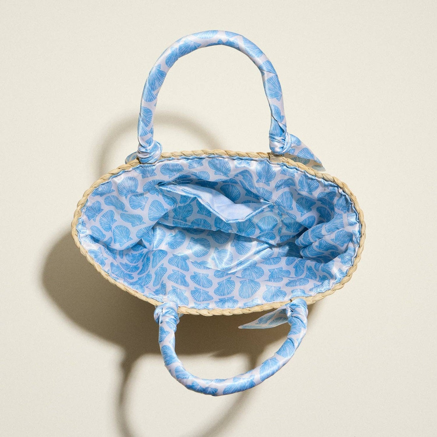Blue Shell Raffia Bag with Scarf Handles – Woven Summer Beach &amp; Everyday Handbag: BL / ONE