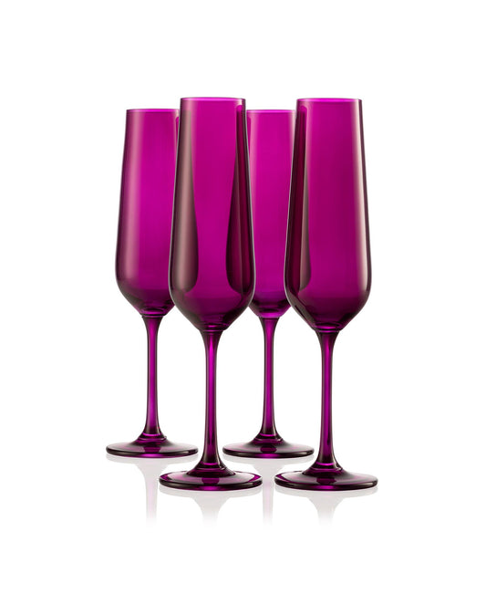 Set of Four Colored Champagne Flutes -Amethyst