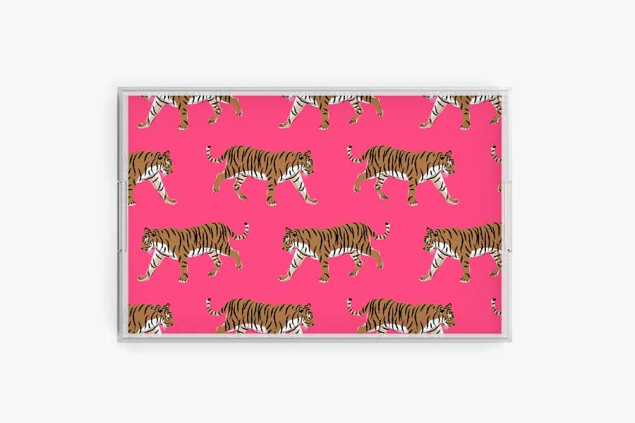 Tiger Acrylic Tray | Acrylic Tray | Dinner Table Tray: Pink / 12 x 12
