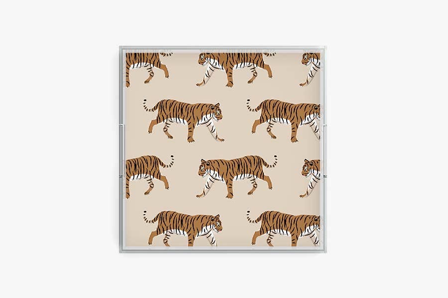 Tiger Acrylic Tray | Acrylic Tray | Dinner Table Tray: Pink / 12 x 12
