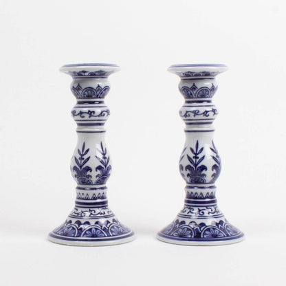 Blue Chinoiserie Candlestick Set - Small