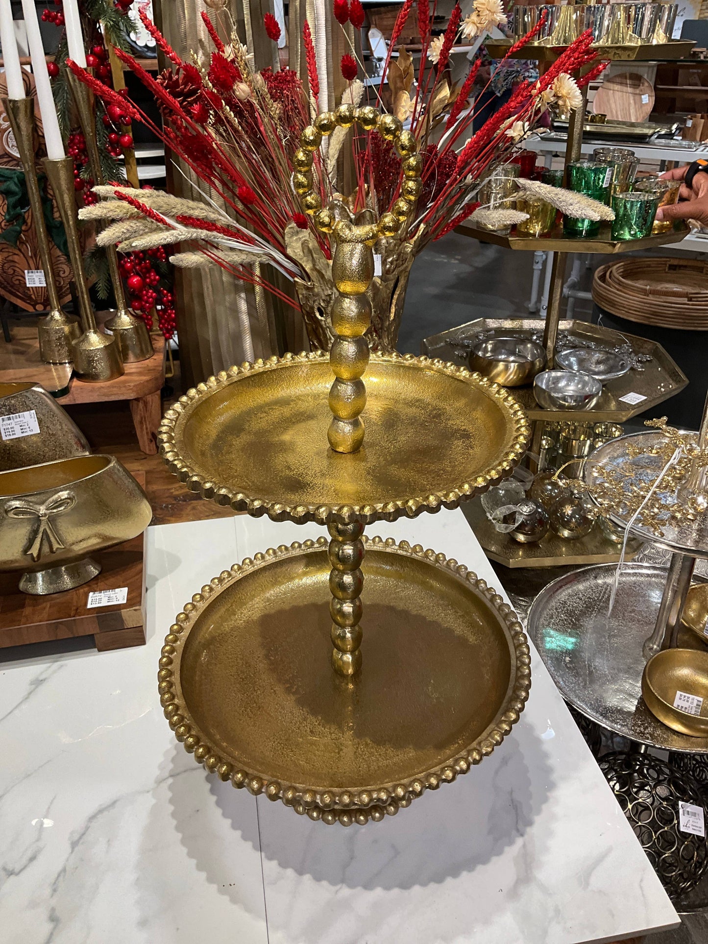 Gold Beaded 2-Tier Cake Stand