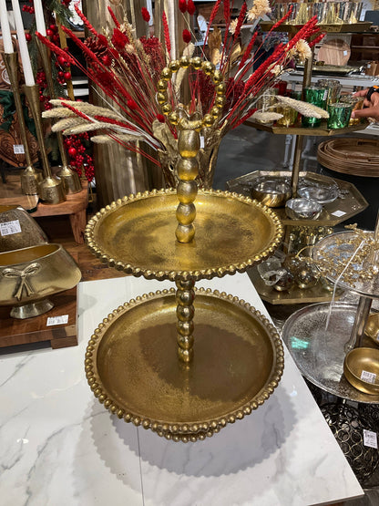 Gold Beaded 2-Tier Cake Stand