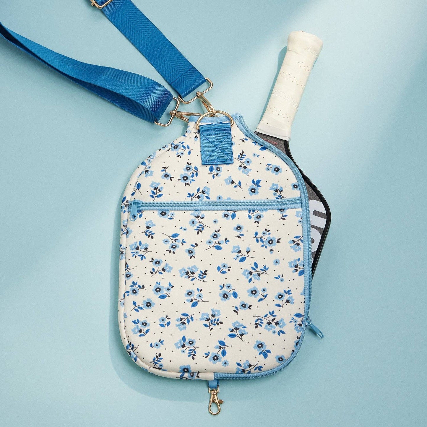 Blue-Floral-Neoprene-Pickleball-Paddle-Bag: Blue / One / 5AG78020