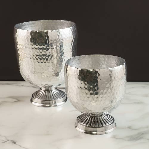 Aluminum Hammered Pedestal Wine Chiller, Set of 2