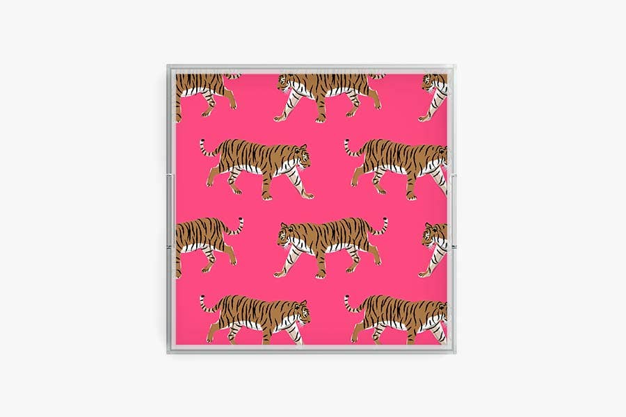 Tiger Acrylic Tray | Acrylic Tray | Dinner Table Tray: Pink / 12 x 12