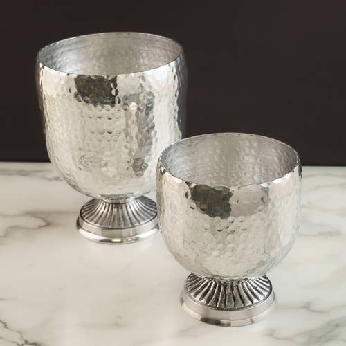 Aluminum Hammered Pedestal Wine Chiller, Set of 2
