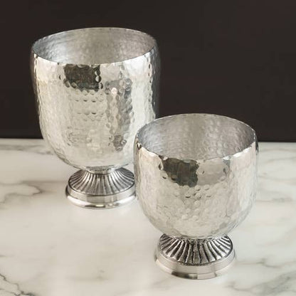 Aluminum Hammered Pedestal Wine Chiller, Set of 2