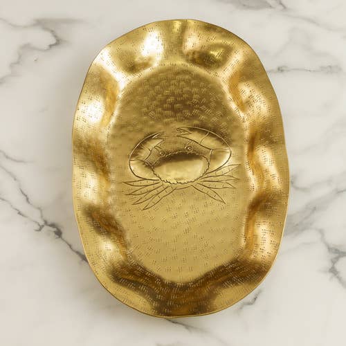 Golden Oval Crab Etch Tray 15 inch