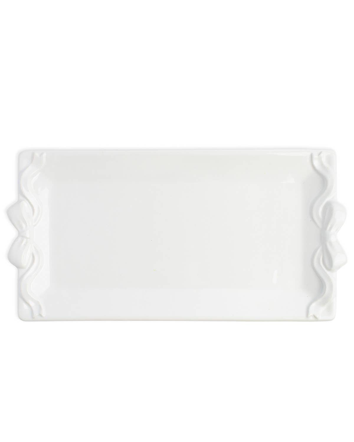 Bow Embossed Rectangle Platter   White   12x6.5