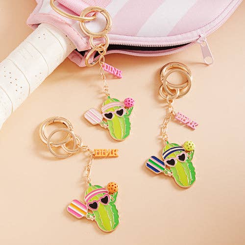 Cactus Pickleball Keychain Charm with Sunglasses – Cute Sport Bag & Key Accessory: HPK / ONE
