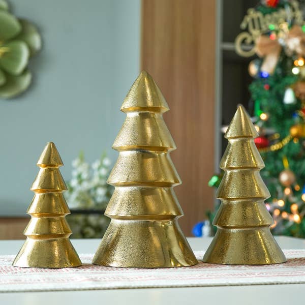 Gold Set of 3 Holiday Tree, metal