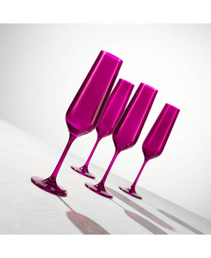 Set of Four Colored Champagne Flutes -Amethyst