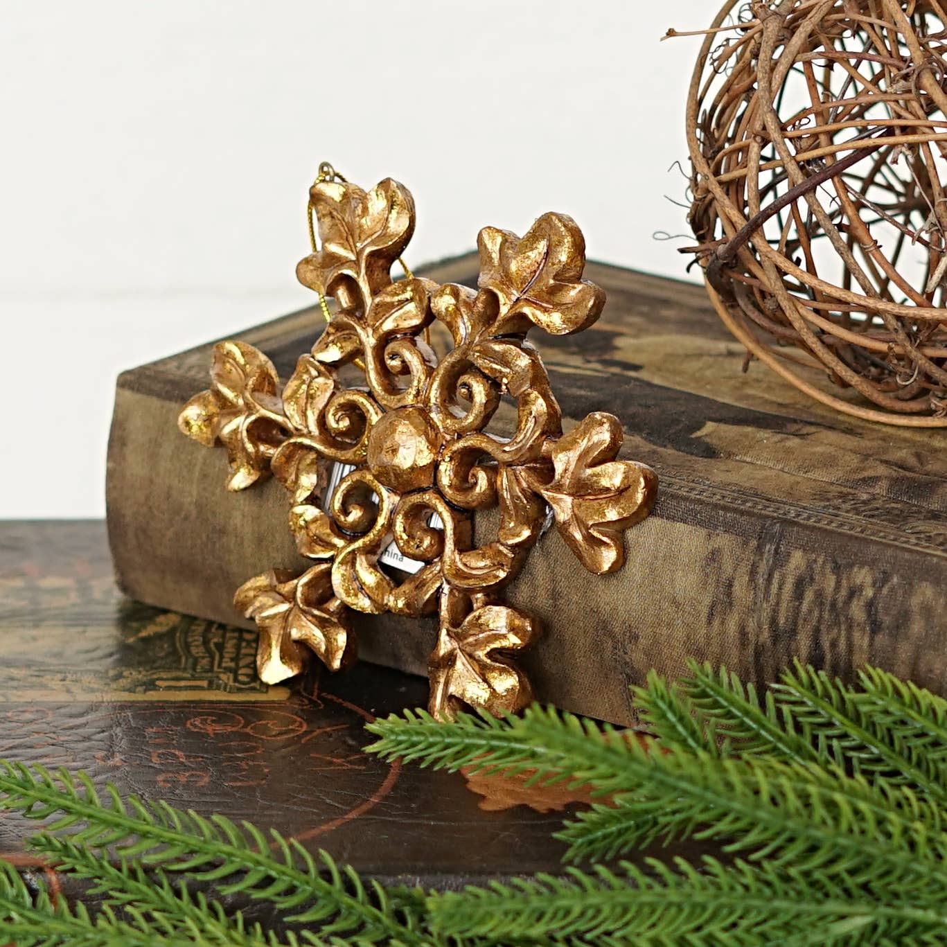 Polyresin Golden Snowflake Ornament 4.5"