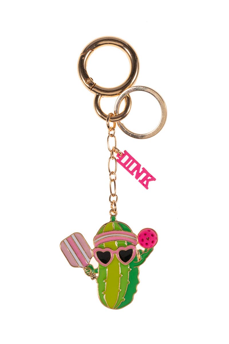 Cactus Pickleball Keychain Charm with Sunglasses – Cute Sport Bag & Key Accessory: HPK / ONE