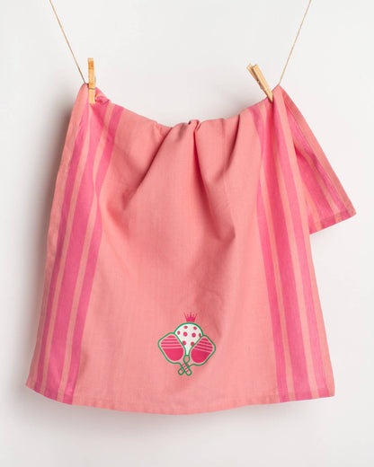 Pickleball Hand Towel   Pink/Light Pink/Green   20x28