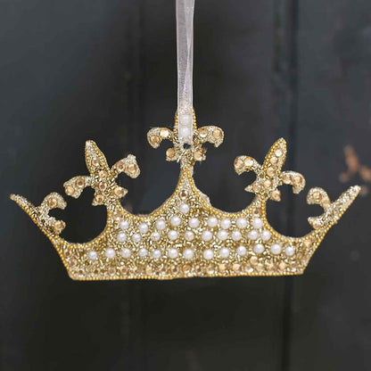 Diana Crown Ornament   Gold/Pearl   7x3.5