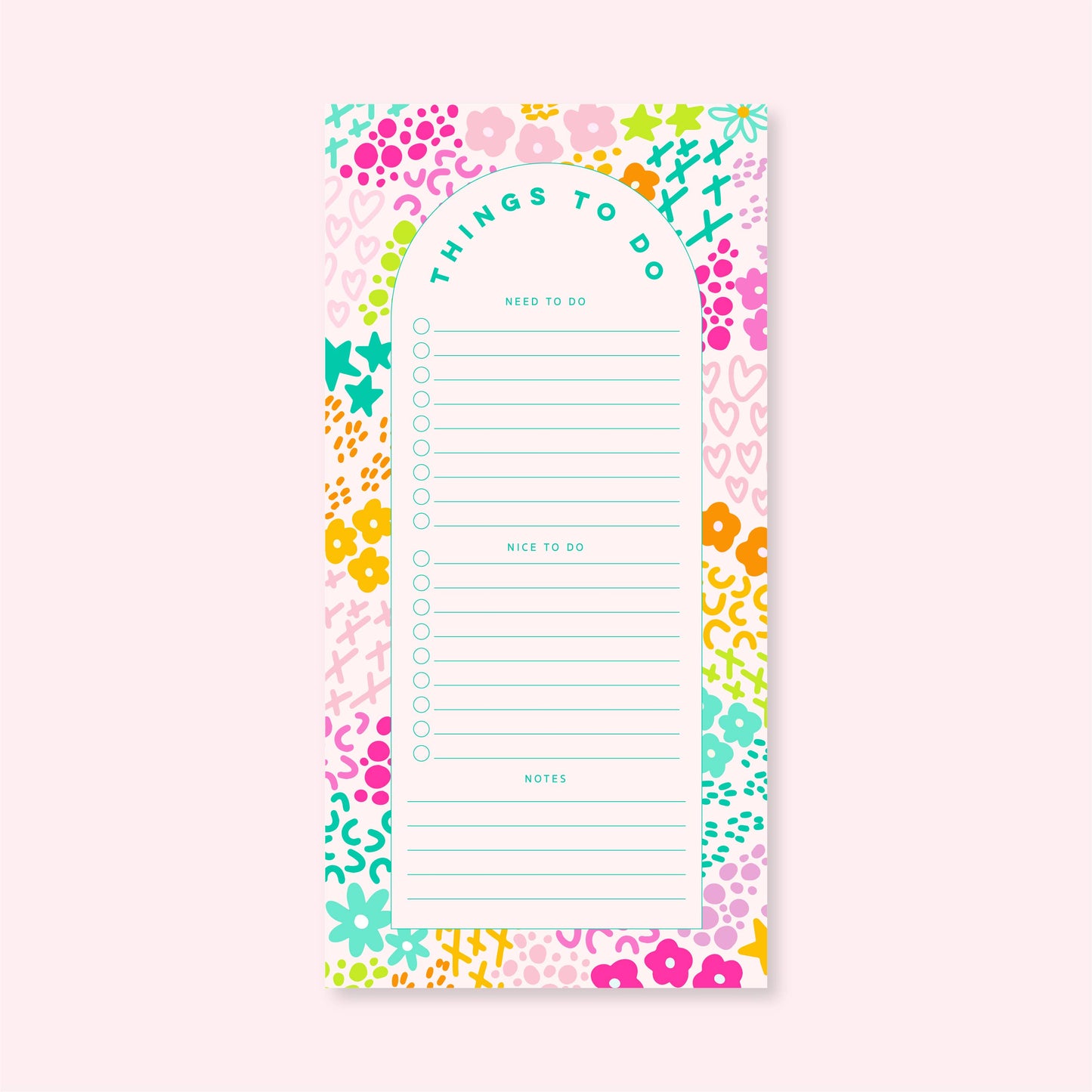 List Notepad | 4.25"x8.5" | Pink Rainbow Garden