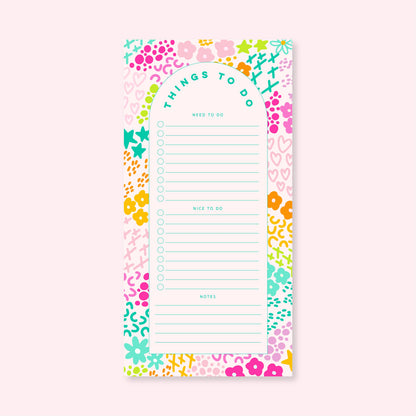List Notepad | 4.25"x8.5" | Pink Rainbow Garden