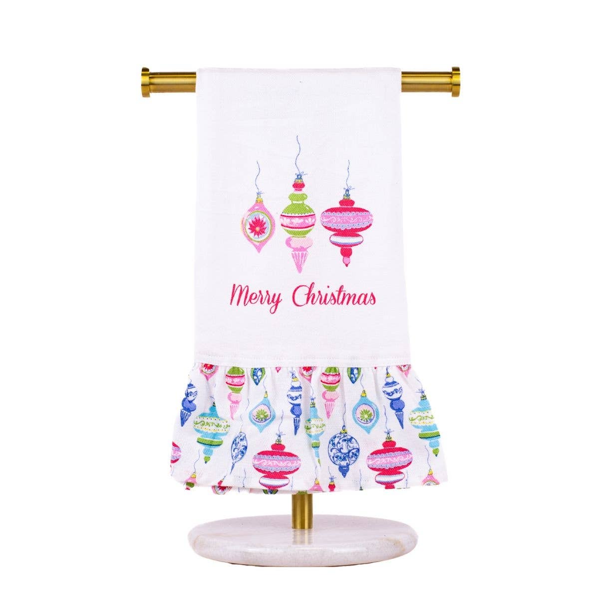 Whimsical Merry Christmas Ruffle Hand Towel   White/Multi   20x28