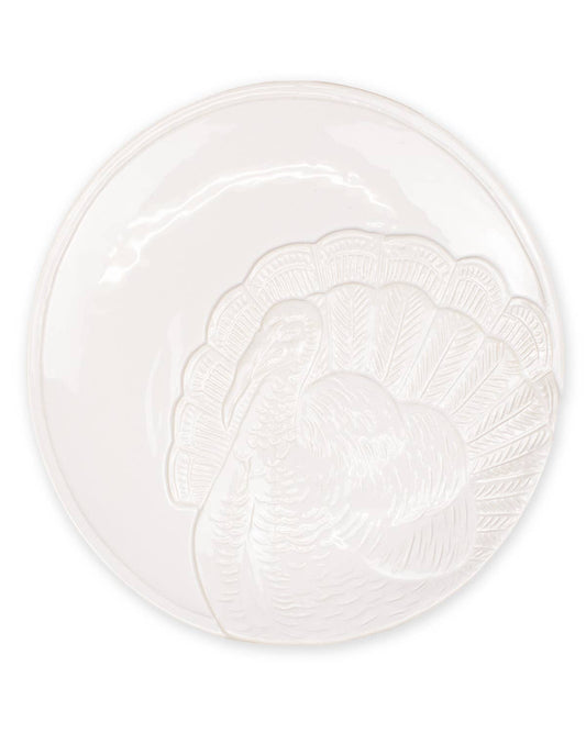 Turkey Embossed Round Platter   White   11.5"