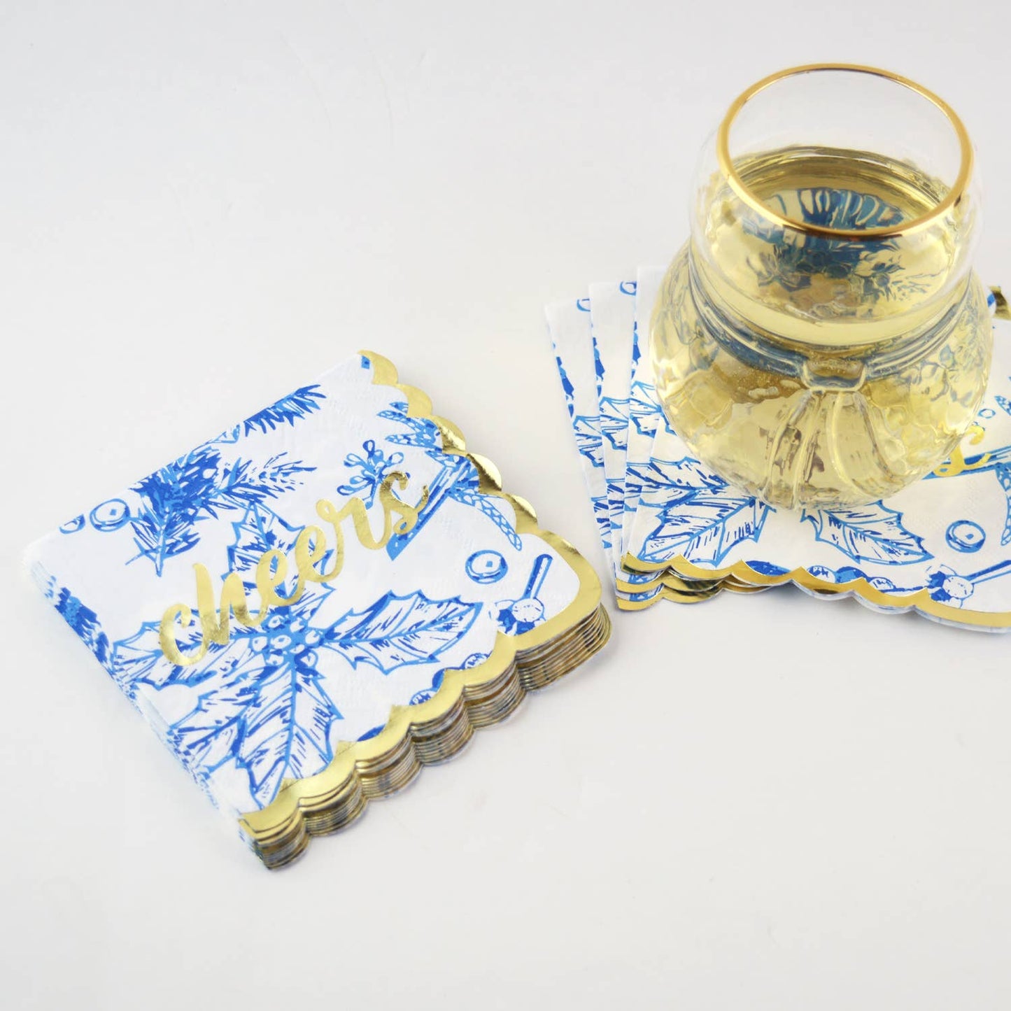 Blue Foliage Paper Beverage Napkin Packs