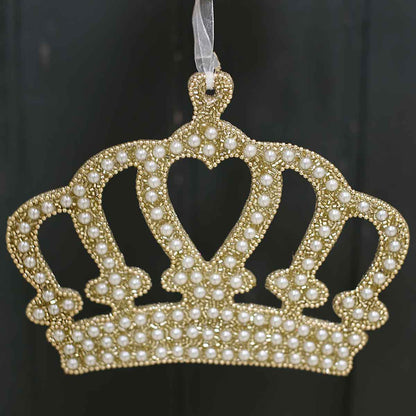 Elizabeth Crown Ornament   Gold/Pearl   7x5