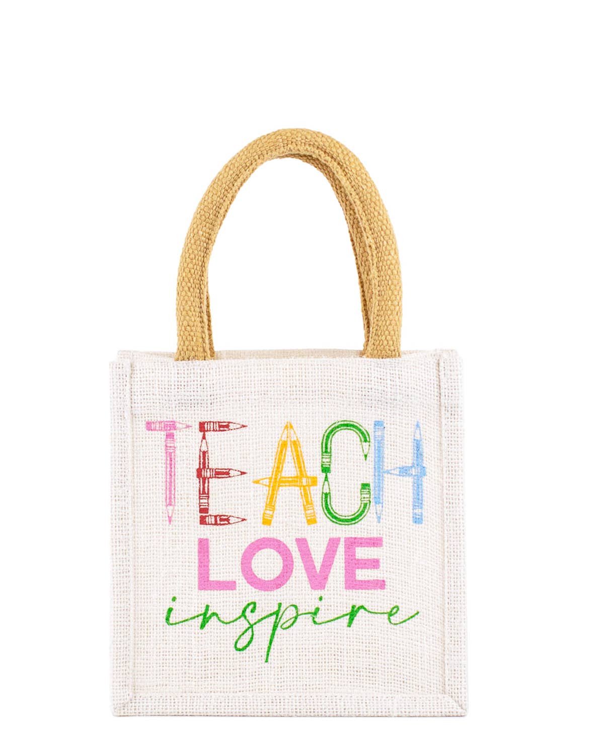 Teach Love Inspire Petite Gift Tote   White/Multi  7x7x5