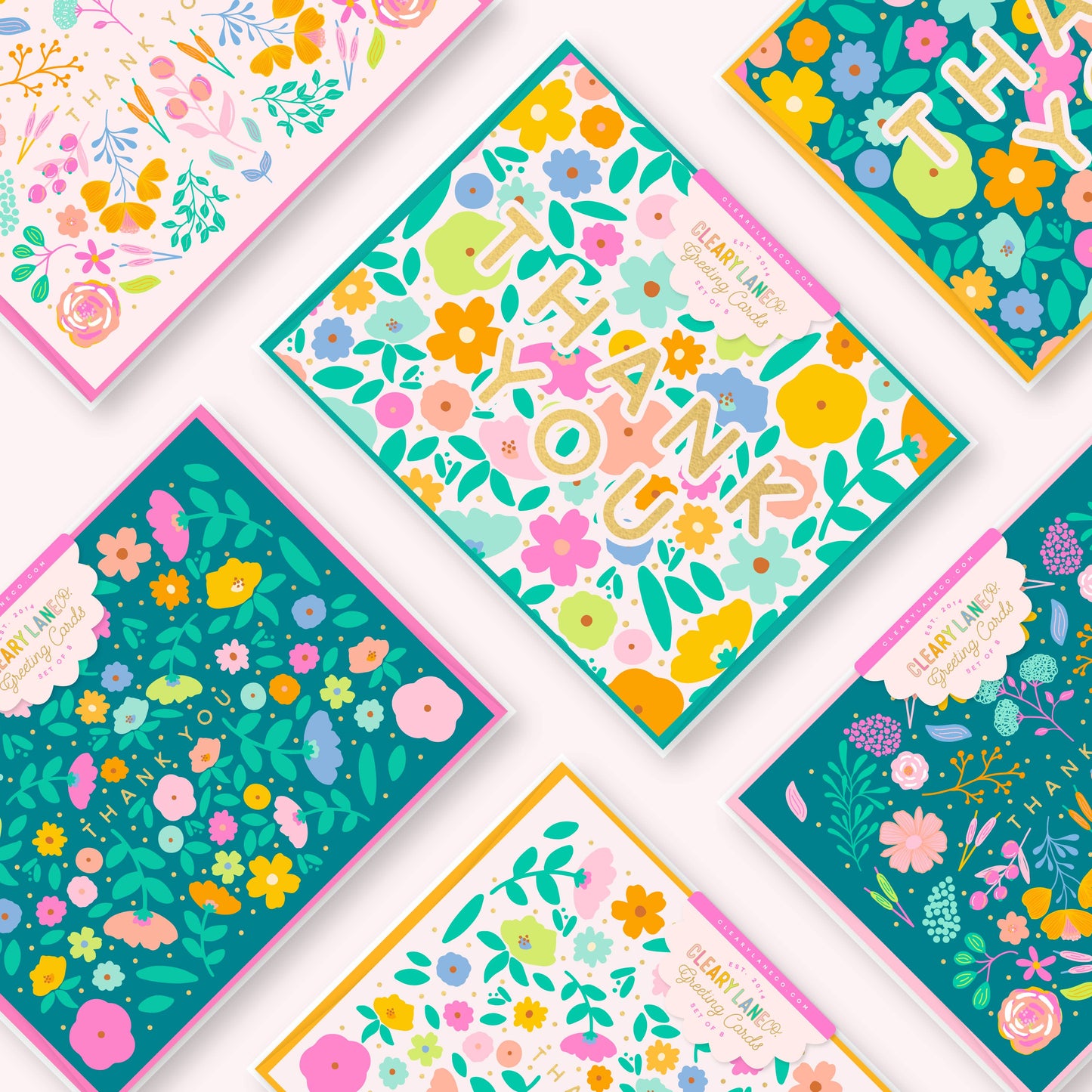 Blush Rainbow Petals Thank You Greeting Card Box Set