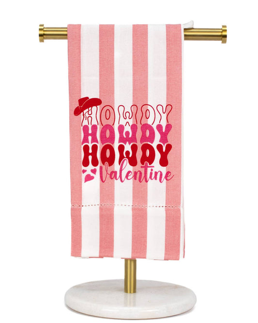 Howdy Valentine Hemstitch Hand Towel   White/Pink/Red   20x28